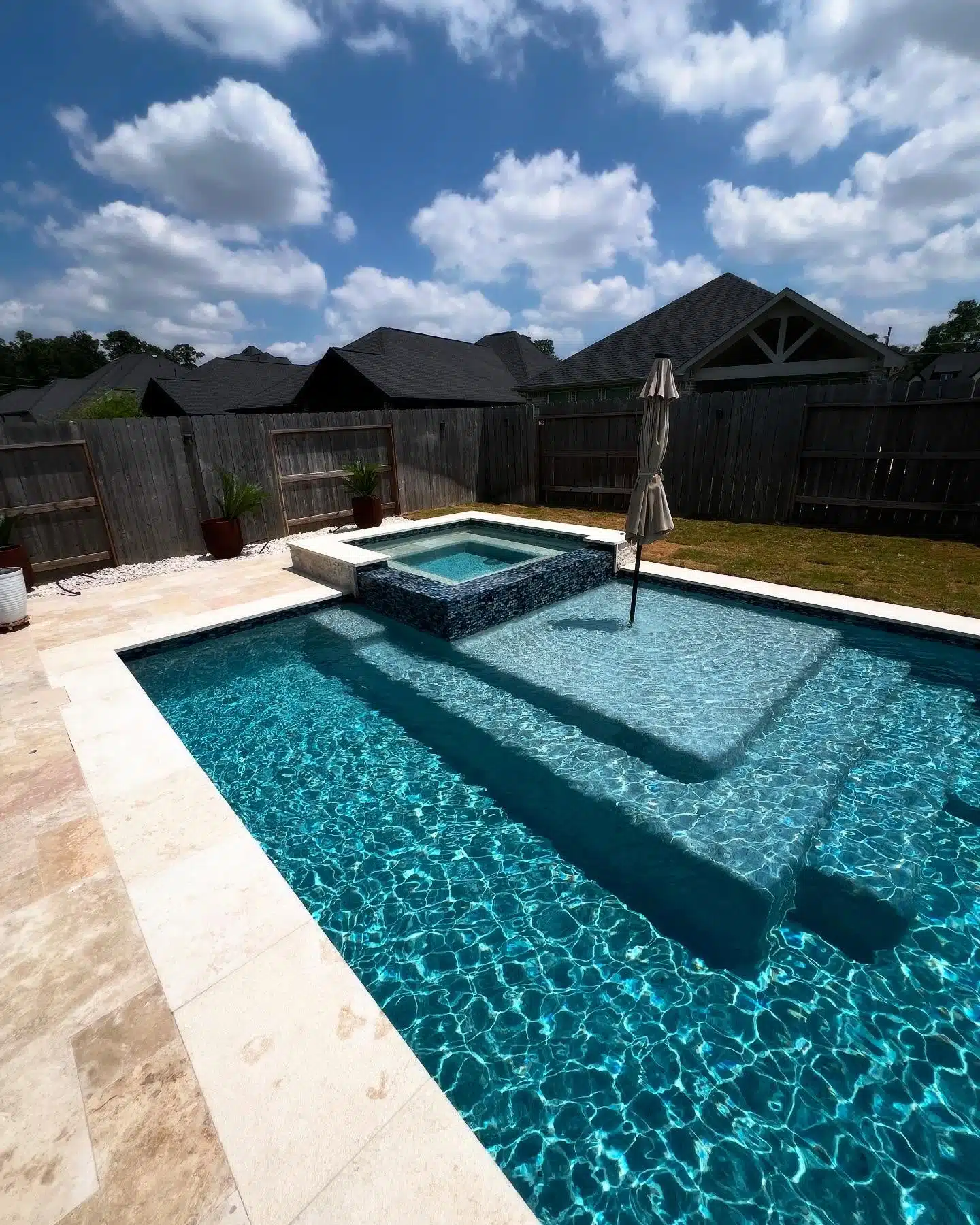 Pool steps and crystal clear water Houston TX