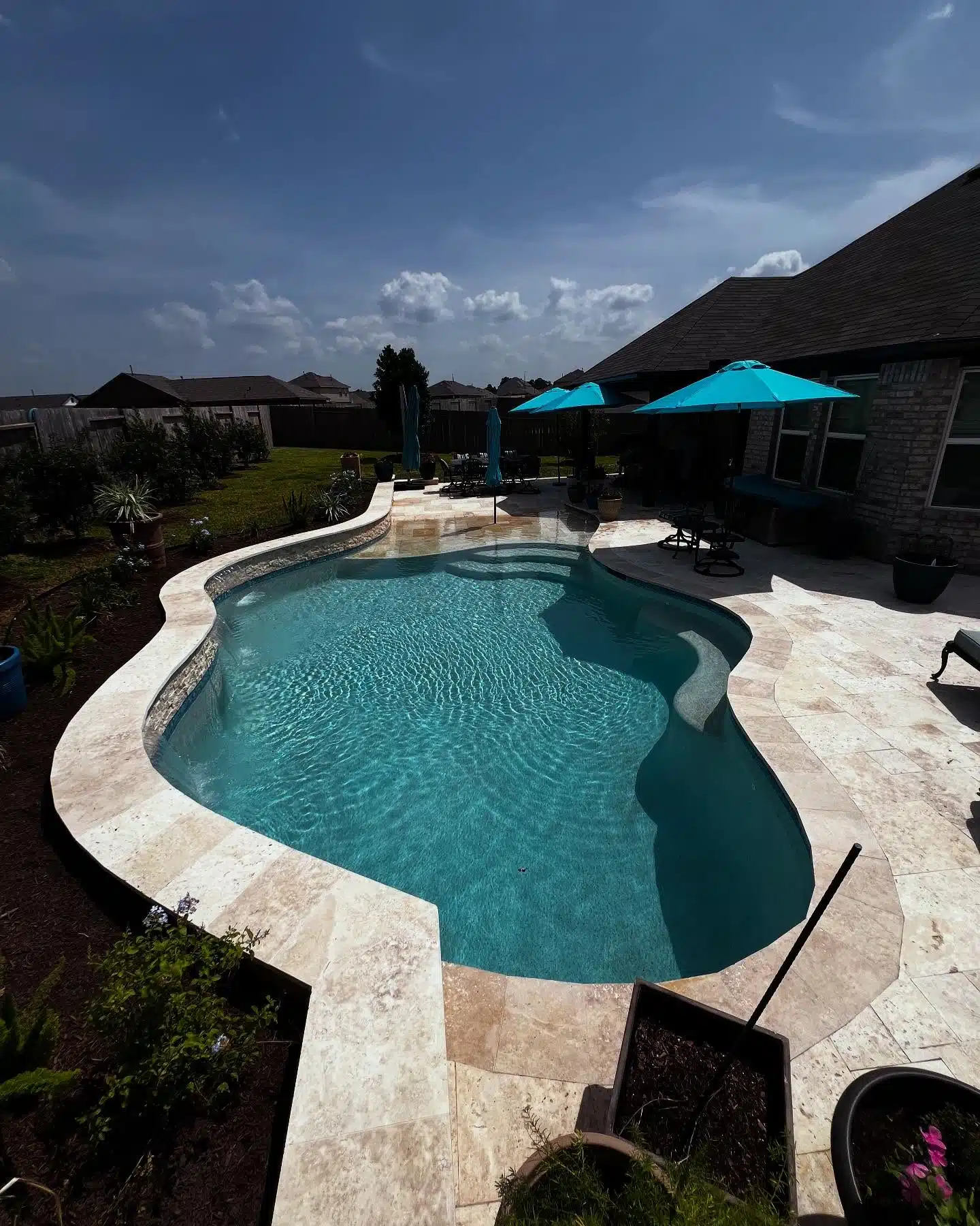 Pool steps and crystal clear water Houston TX