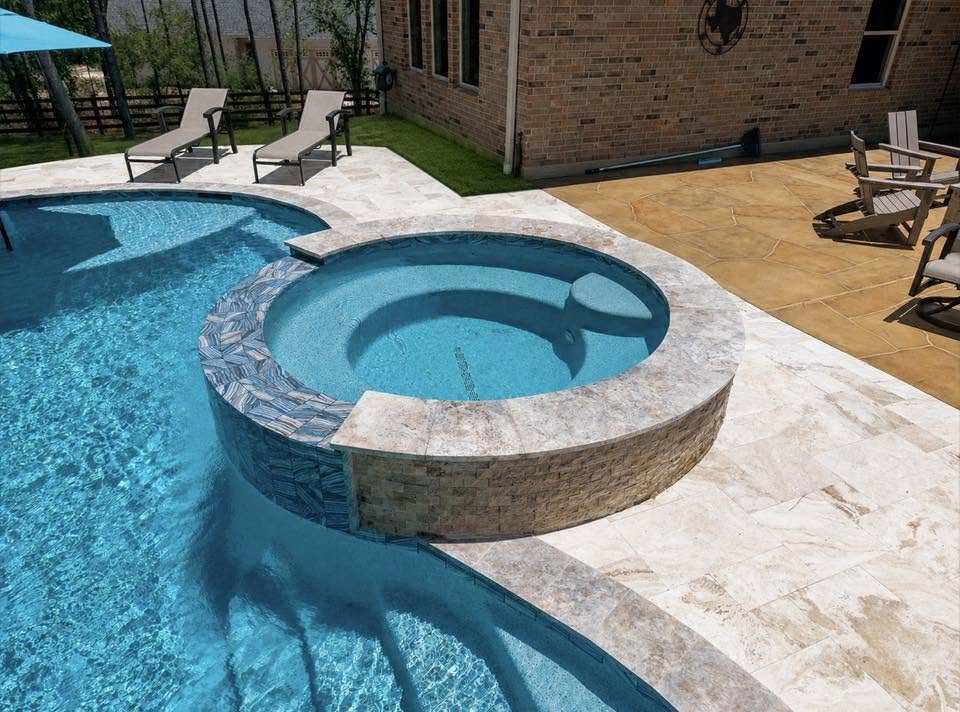 Clear blue pool water surface in Tomball Texas